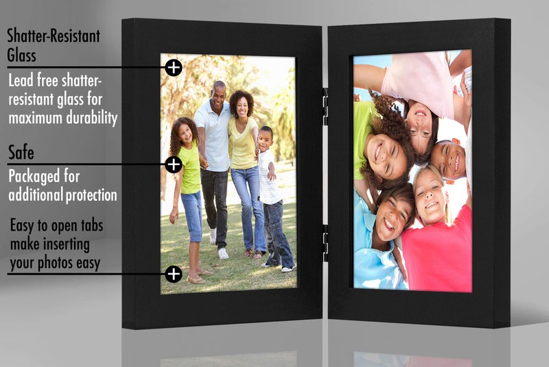 Americanflat Hinged 4x6 Picture Frame with Shatter-Resistant Glass - Double Picture Frames with Engineered Wood - Signature Collection - Photo Frame for Tabletop Display - Black - Image 5